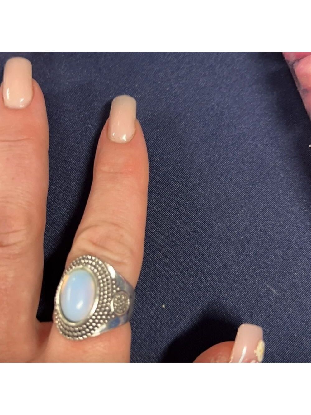 Oval Embellishment Silvery Moonstone Simulate Ring